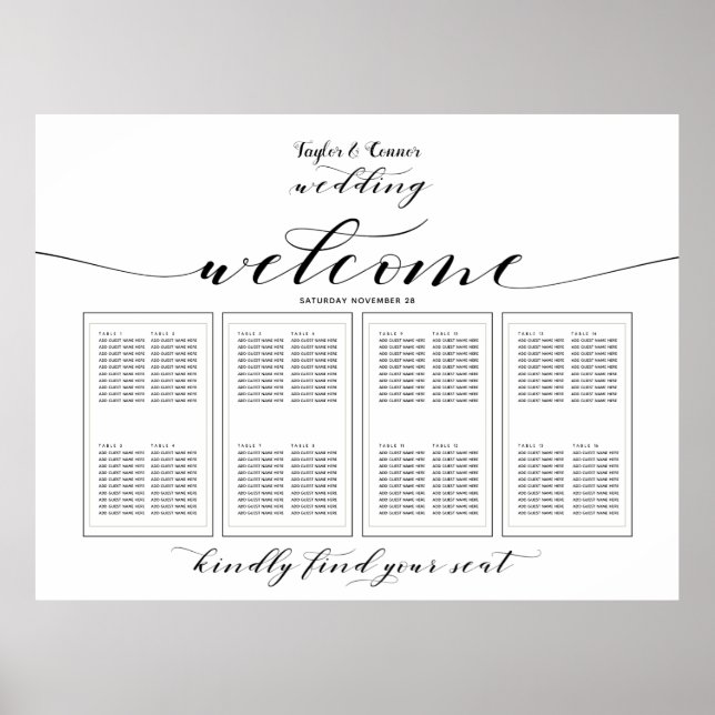 Affiche Calligraphie rustique Mariage 160 places assises (Devant)