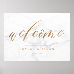 Affiche Calligraphie Script Marbre & or Welcome Mariage