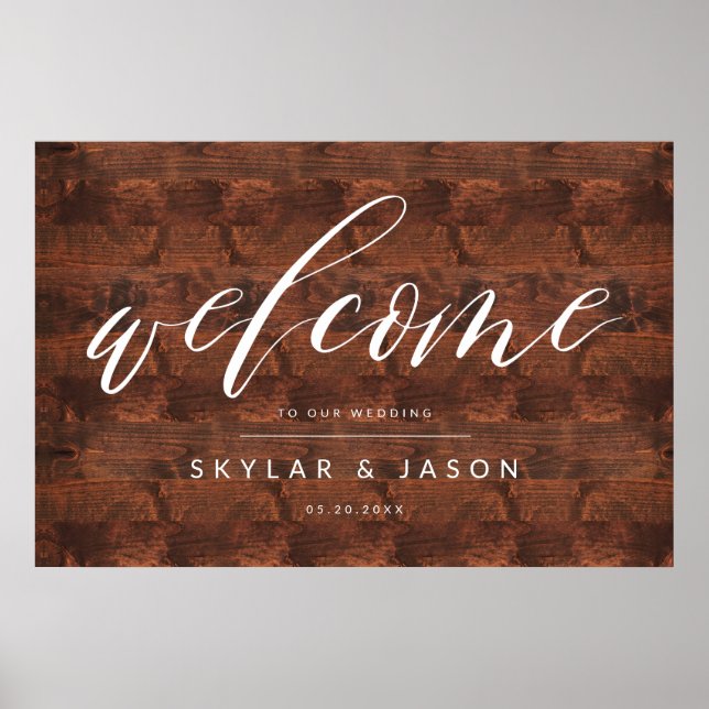 Affiche Calligraphie Script Rustic Wood Welcome Mariage (Devant)