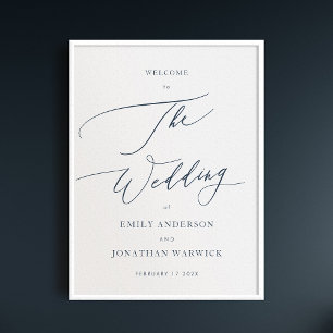Affiche Calligraphie Simple Marine Bleu Mariage Bienvenue