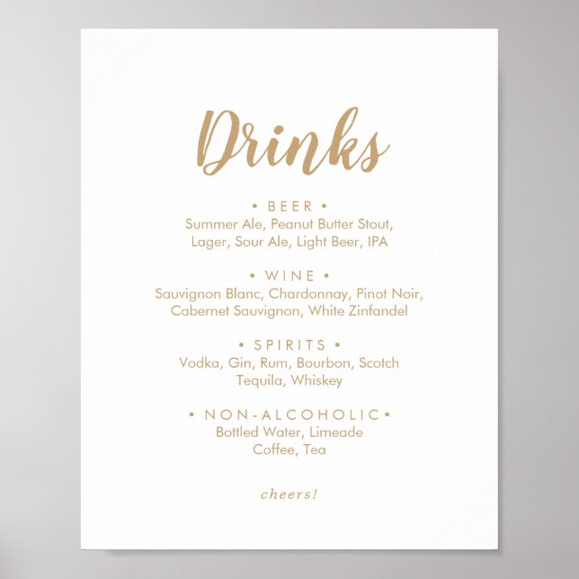Affiche Calligraphie simple | Panneau de menu de boissons  (Devant)