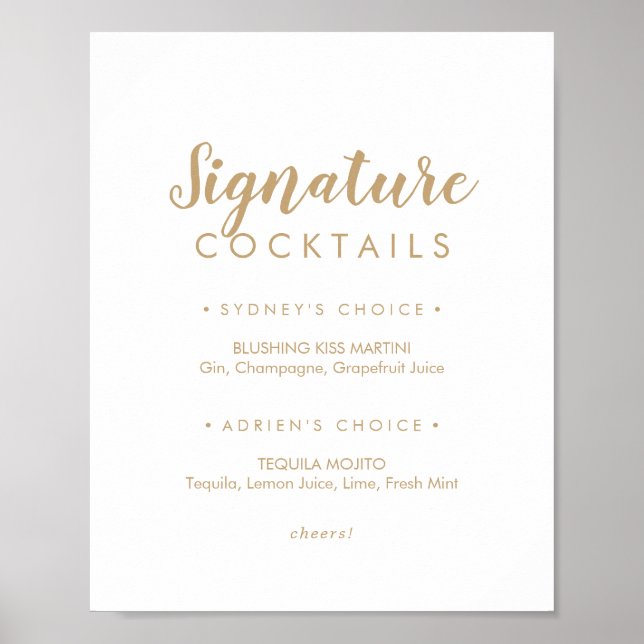 Affiche Calligraphie simple | Signature Gold Cocktails Sig (Devant)