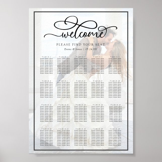 Affiche Calligraphie superposition Mariage photo carte de  (Devant)