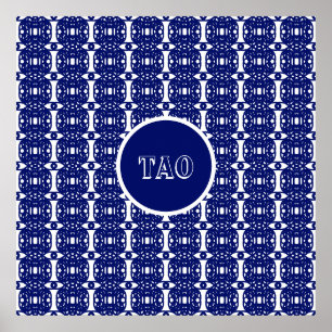 Affiche Calligraphie taoïste bleue et blanche élégante