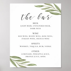 Affiche Calligraphie verdoyante mariage boissons bar