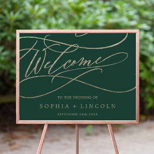 Affiche Calligraphie verte romantique Mariage de bienvenue