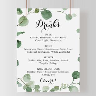 Affiche Calligraphy Wedding Drinks Menu Eucalyptus Sign