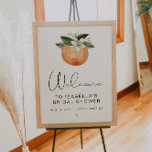 Affiche CALLIOPE Citrus Orange Clementine Fête des mariées<br><div class="desc">Ce panneau d'accueil de douche nuptiale est orangé de mandarine d'aquarelle avec de mignons flancs blancs et une police de caractères amusante. Ce signe de bienvenue est parfait pour votre douche à thème agrumes ou brunch nuptial ou peut être utilisé pour tout autre événement d'inspiration fruitée tropicale.</div>