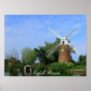 Affiche Calme Norfolk élargit moulin à vent peinture à l'h