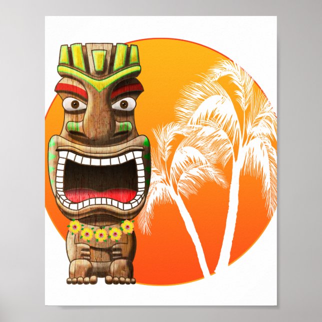 Affiche Calme Tiki Statue Plage Coucher de soleil (Devant)