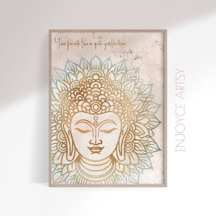 Affiche Calme tonalités naturelles or bouddha art mur indi