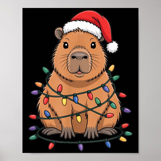 Affiche Calot de Noël drôle de capybara dessin animé migno (Devant)