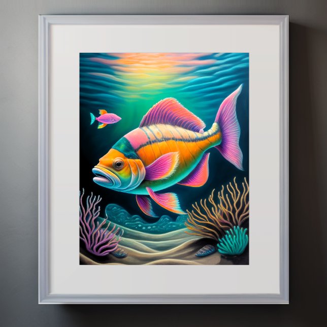 Affiche Calque coloré Dessin récif poisson rose (Créateur téléchargé)