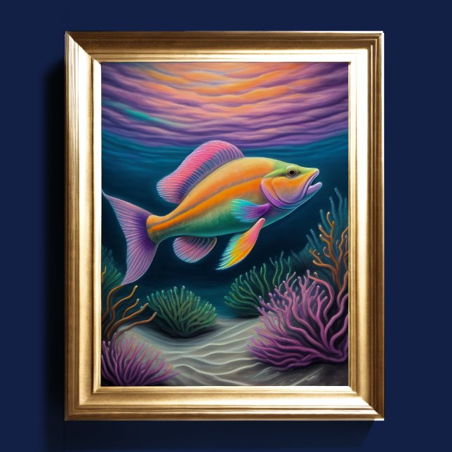 Affiche Calque coloré Dessin récif Poisson rose II (Créateur téléchargé)
