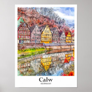 Affiche Calw Allemagne Art Voyage Aquarelle main tirée