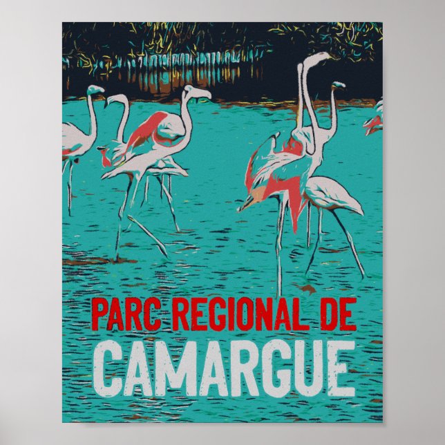 Affiche Camargue regional park, France, pink flamingos (Devant)