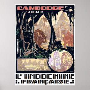 Affiche Cambodge, Angkor, L'Indochine, Voyage Asie Vintage