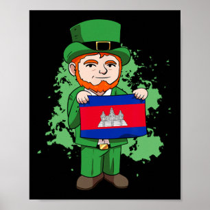 Affiche Cambodge Fier Drapeau cambodgien Saint-Patricks Da