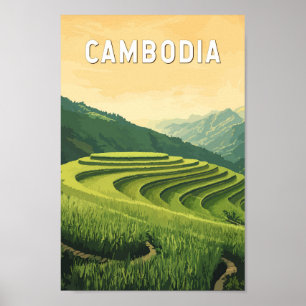 Affiche Cambodge Illustration Voyage Art Vintage
