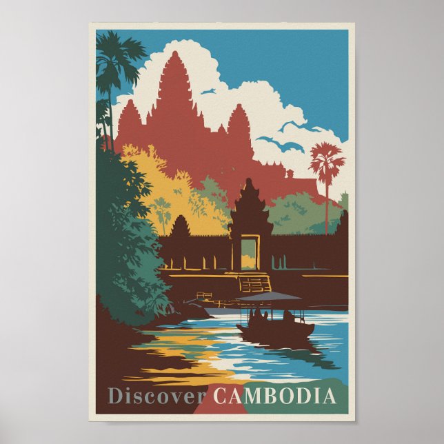 Affiche Cambodge Temple Illustration Voyage Art Vintage (Devant)