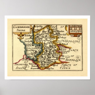 Affiche Cambridgeshire Comté Angleterre Ancien Carte Antiq