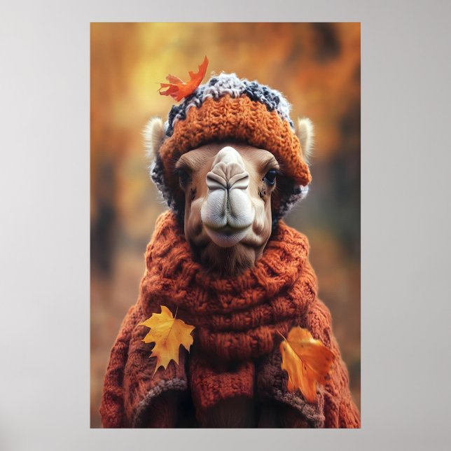 Affiche Camel in Fall Clothes Art Print, Cozy Autumn (Devant)