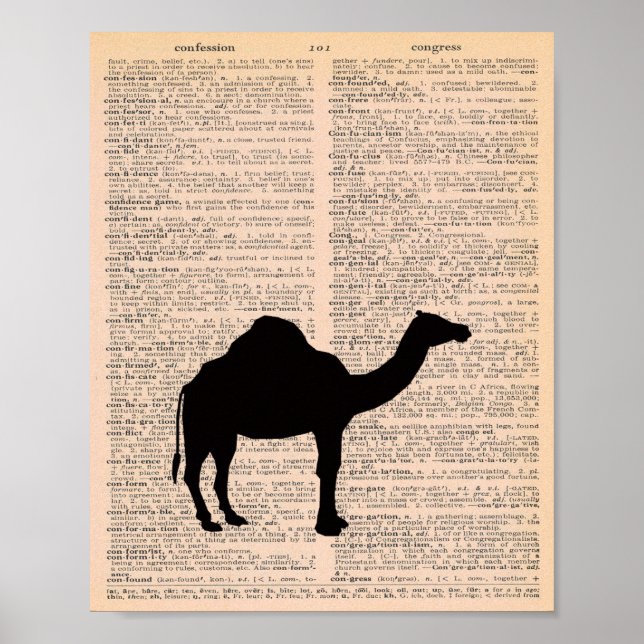 Affiche Camel Silhouette Dictionnaire Vintage Nursery Art (Devant)