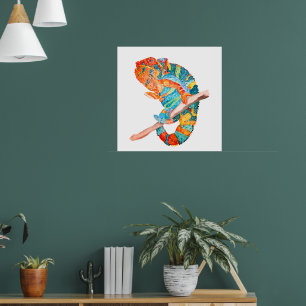 Affiche Caméléon aquarelle vibrant