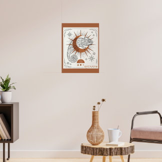 Affiche Caméléon Boho Soleil et Étoiles Art Reptile