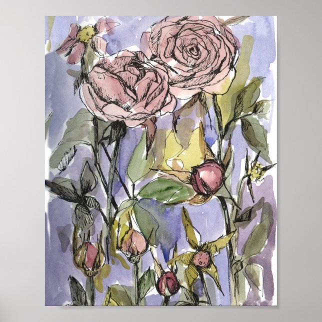 Affiche Cameo Roses Winter Garden Flowers Painting (Devant)