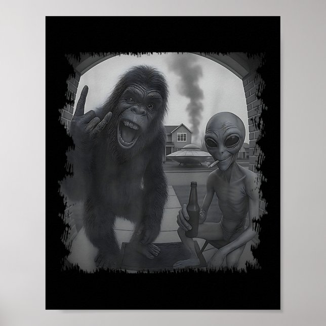 Affiche Caméra de porte drôle hommes femmes Sasquatch Ufo  (Devant)