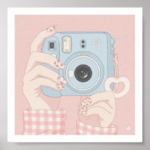 Caméra instantanée Kawaii et ongles floraux