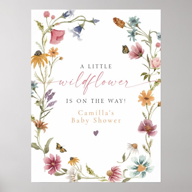 Affiche CAMILLA Petit Baby shower Fleur sauvage Bienvenue (Devant)
