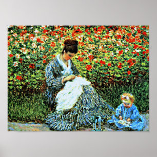 Affiche Camille Monet et enfant dans le jardin d'artistes