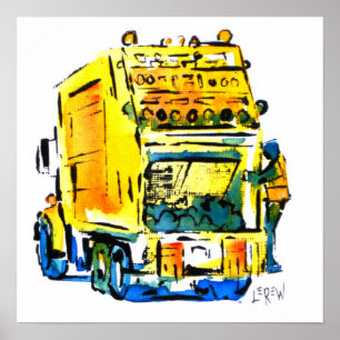 Affiche Camion à ordures jaune / Artiste Larry Lerew