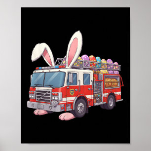 Affiche Camion Bunny Pâques Jour de Pâques Pompiers Garçon