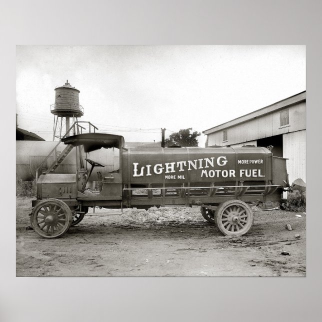 Affiche Camion-citerne à essence Lightning, 1920. Photo an (Devant)
