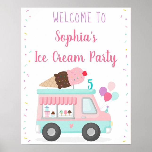Affiche Camion Crème Glace Cute Bienvenue (Devant)