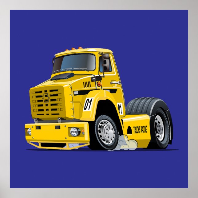 Affiche camion de course de dessin animé (Devant)