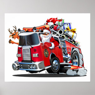 Affiche Camion de feu de Noël de dessin animé
