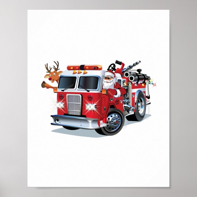 Affiche Camion de feu de Noël de dessin animé (Devant)