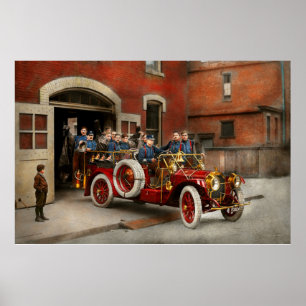 Affiche Camion de pompiers - L'escadrille volante 1911