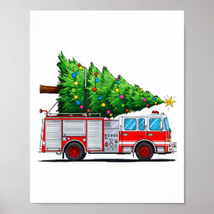 Affiche Camion de pompiers Sapin de Noël Lumières de Noël