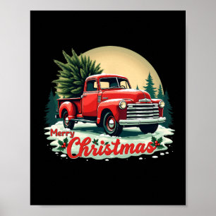 Affiche Camion de ramassage rouge Joyeux Arbre de Noël Vac