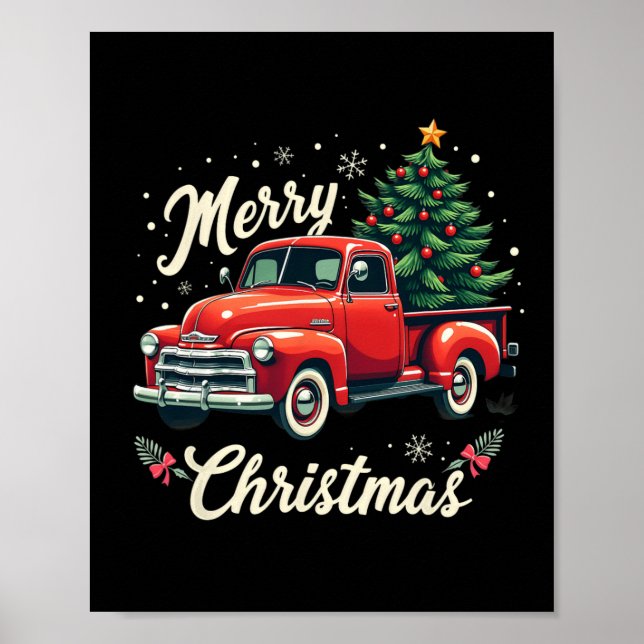 Affiche Camion de ramassage rouge Joyeux Arbre de Noël Vac (Devant)