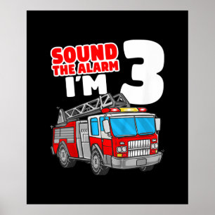 Affiche Camion d'incendie 3 ans pompier 3e anniversaire