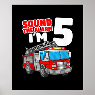 Affiche Camion d'incendie 5 ans pompier 5e anniversaire