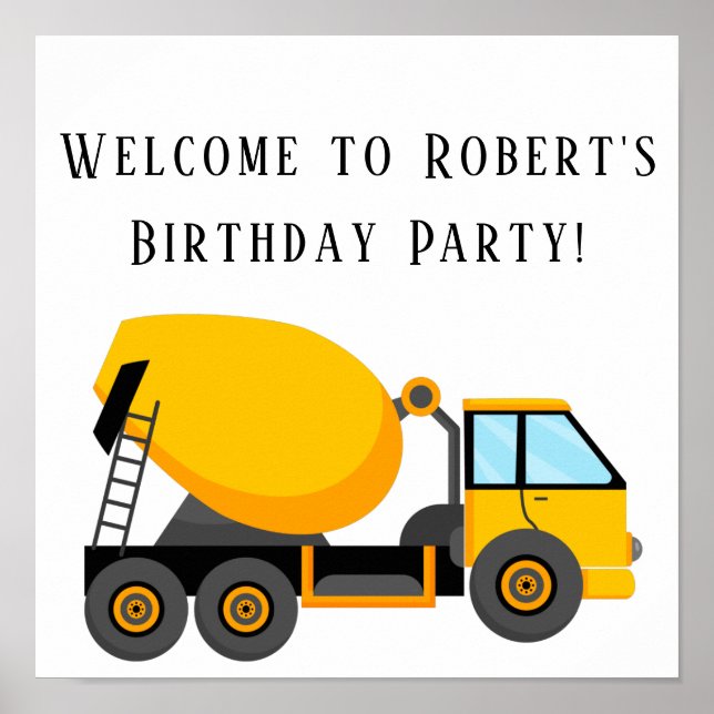 Affiche Camion Malaxeur à Ciment Invitation Anniversaire C (Devant)