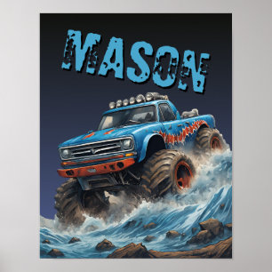Affiche Camion Monster de requin bleu Nom personnalisé Pos
