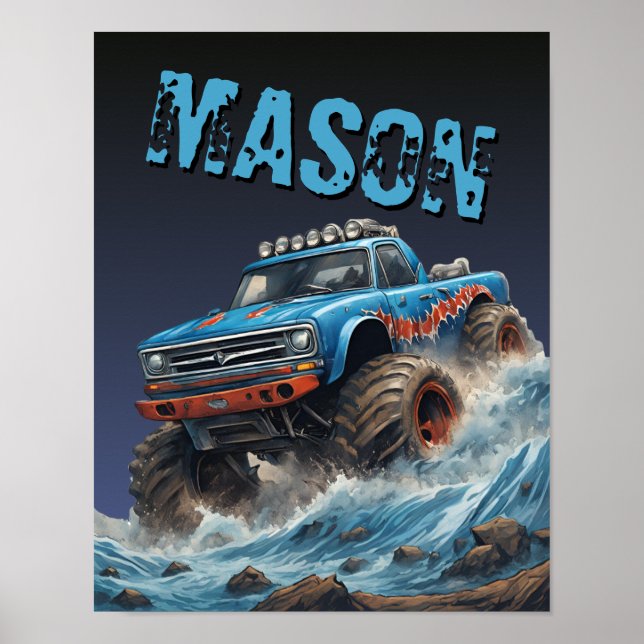 Affiche Camion Monster de requin bleu Nom personnalisé Pos (Devant)